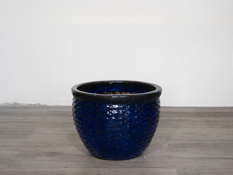 Glazed Pattern Ceramic Pot - Blue