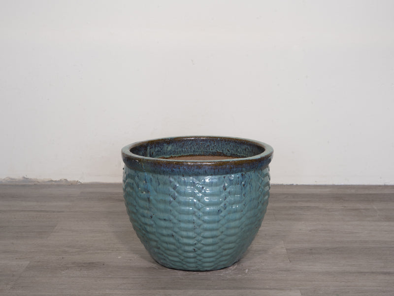 Glazed Pattern Ceramic Pot - Falling Green