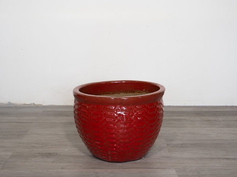 Glazed Pattern Ceramic Pot - Red