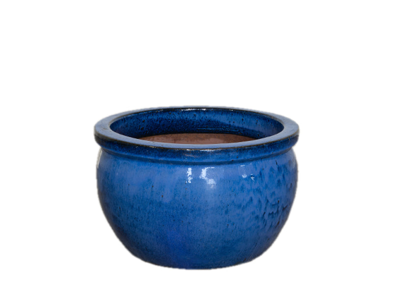 Glazed Shallow Round Rim Pot - Blue