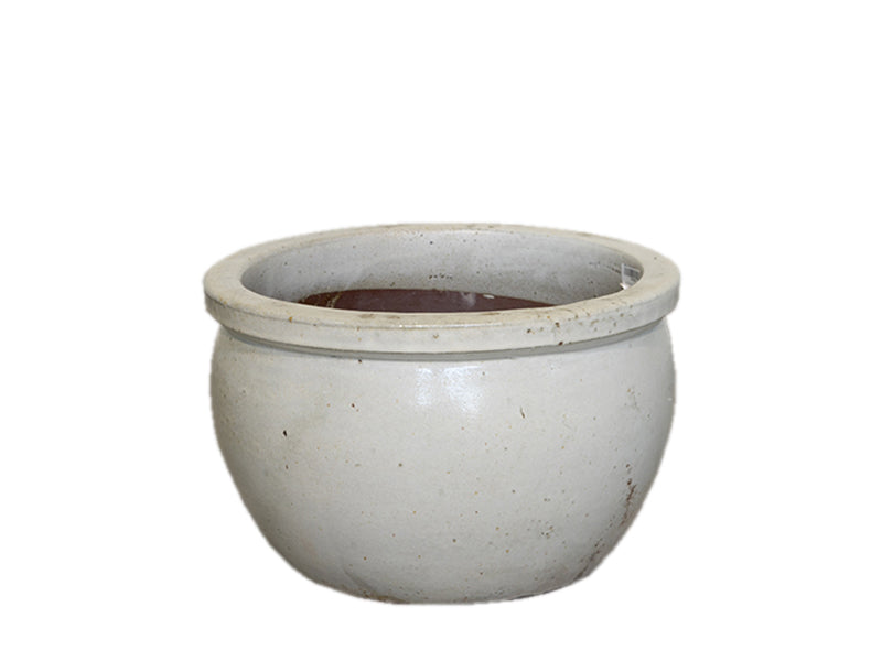 Glazed Shallow Round Rim Pot - White