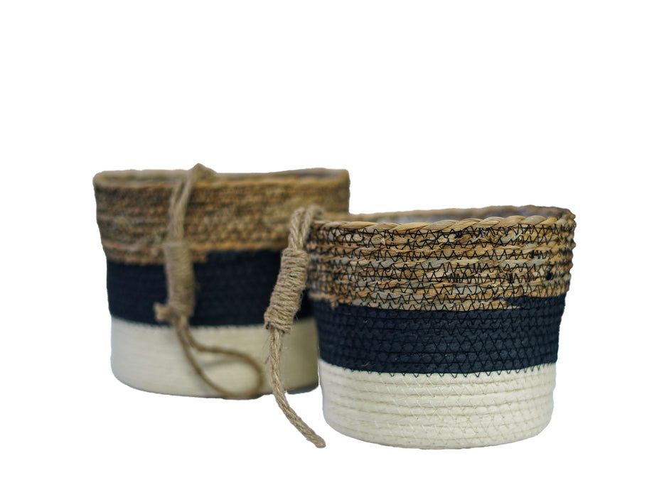 Straw Hang Basket Tri-Color