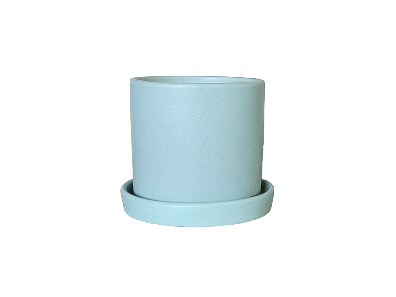 Pia Glazed Pot with Saucer Mint Green