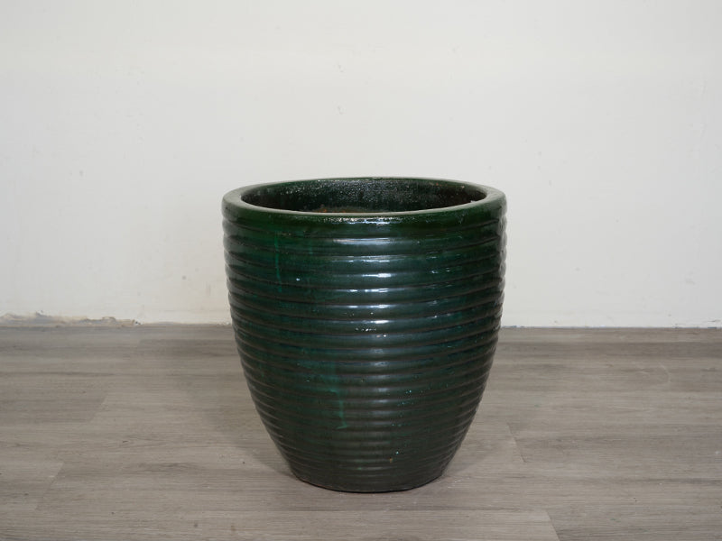 TK Ribbed Ceramic Pot - Crackle Green