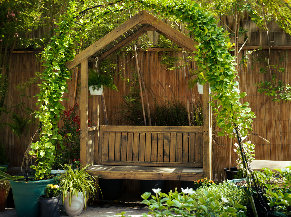 Wooden Bench with Roof